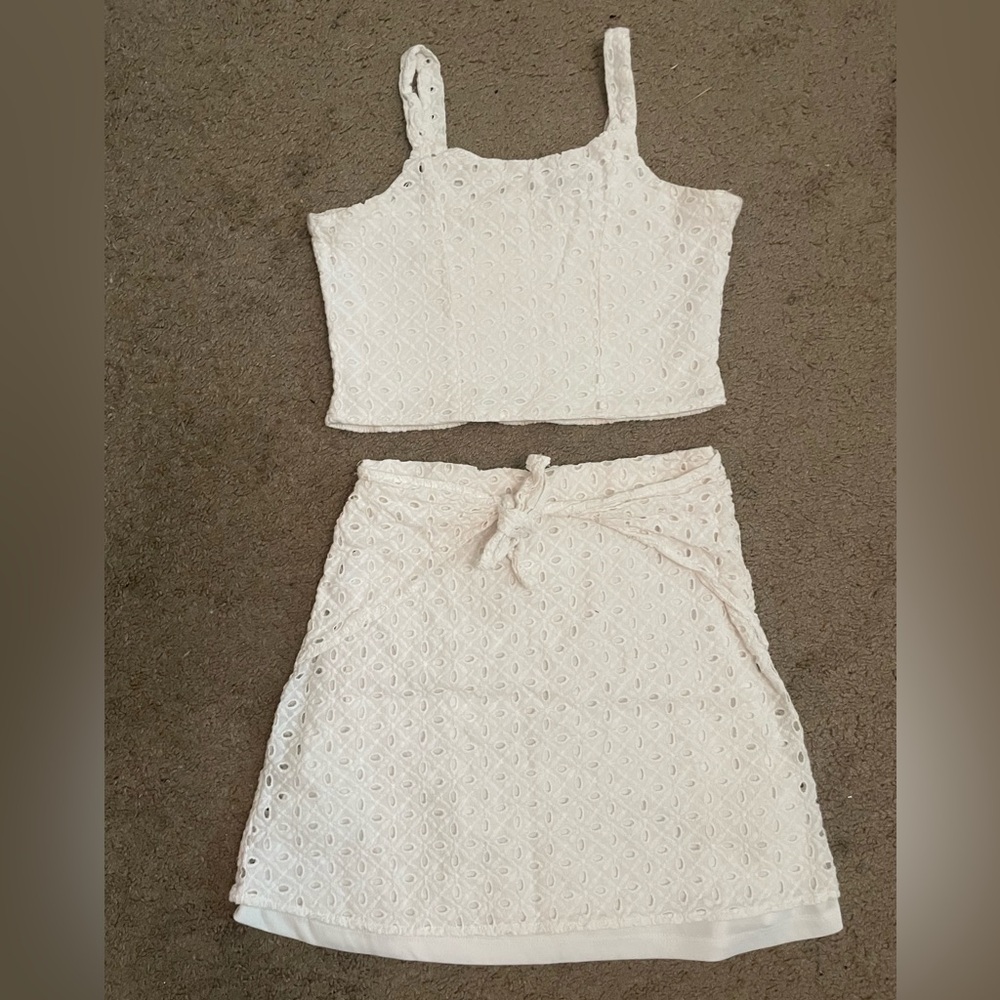 Sara Sara 2-Piece Tank Top and A-Line Mini Skirt White Eyelet Set